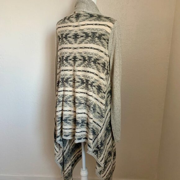 LUCKY BRAND Aztec Open Front Long Cardigan Sweater Grey Multi M - Picture 6 of 7